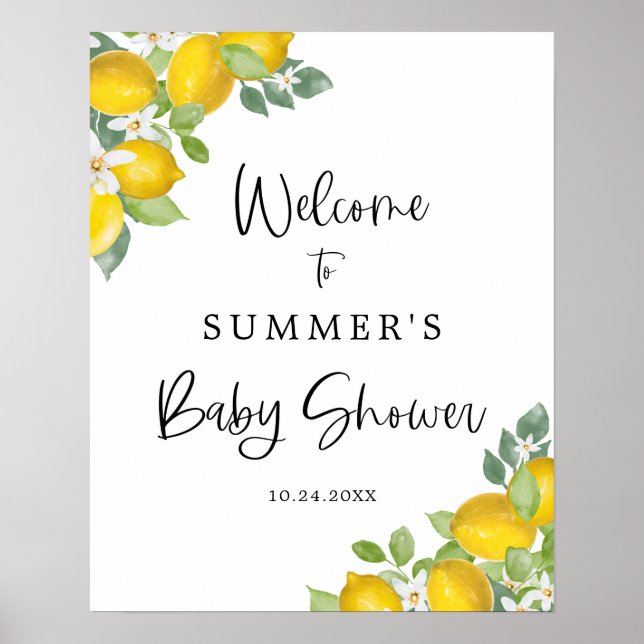 Poster Signe de bienvenue Baby Shower Citrus Lemon (Devant)