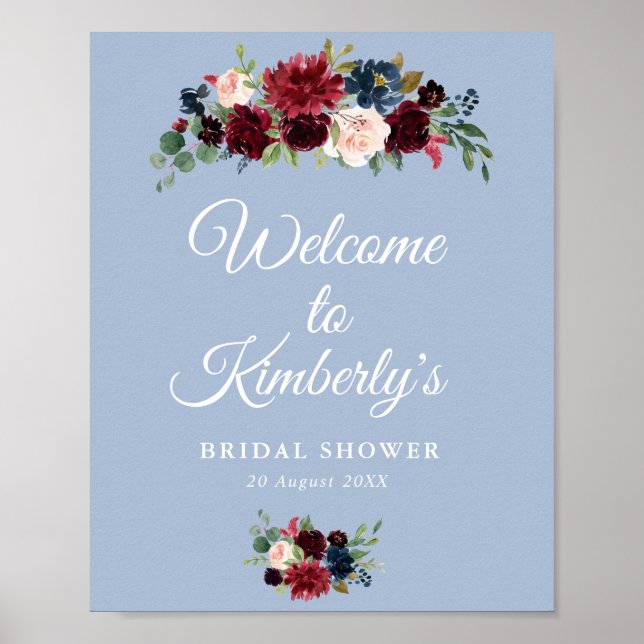 Poster signe de bienvenue burgundy bleu poussiéreux (Devant)