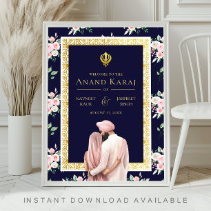Poster Signe de bienvenue de mariage Anand Karaj Or Rose