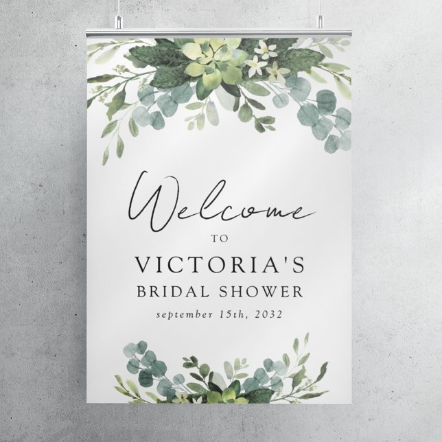Poster Signe de bienvenue de mariage eucalyptus aquarelle (Créateur téléchargé)