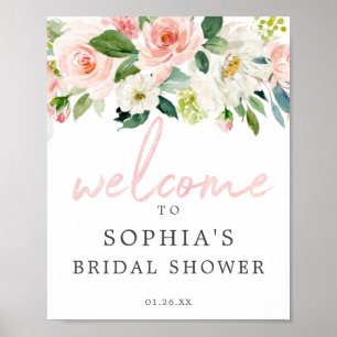 Poster Signe de bienvenue de mariage floral rose aérien
