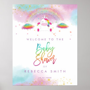 Poster signe de bienvenue du baby shower de la licorne ar
