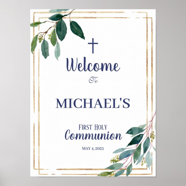 Poster Signe de bienvenue du premier garçon communion (Devant)