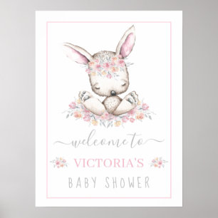 Poster Signe de bienvenue Fille Lapin Rose Bébé Shower