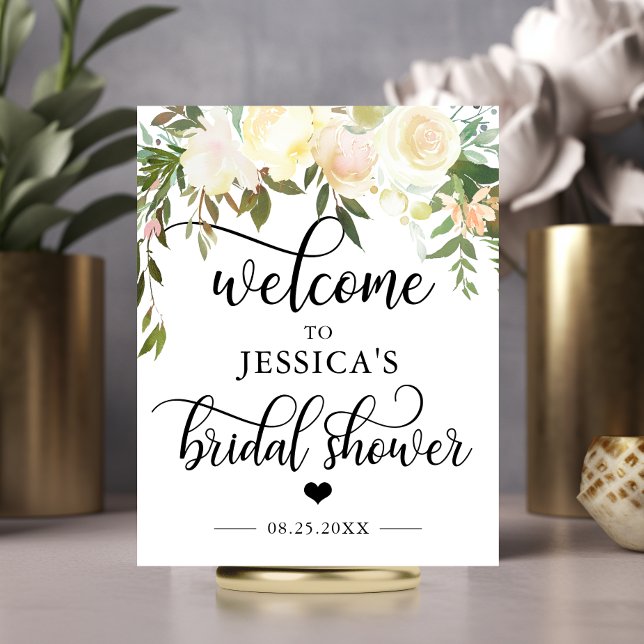 Poster Signe de bienvenue Fleurs rose pour la fête de mar (Welcome Bridal Shower Floral Pink WELCOME SIGN)