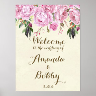 Poster signe de bienvenue mariage lavande fleurie lilas
