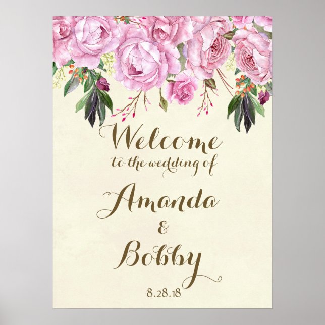 Poster signe de bienvenue mariage lavande fleurie lilas (Devant)