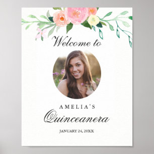 Poster Signe de bienvenue Photo Quinceanera Botanique