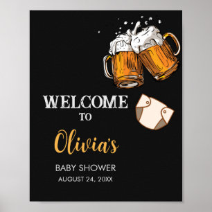 Poster Signe de bienvenue pour Baby Shower Bière et Couch