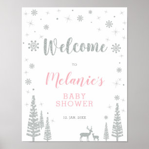 Poster Signe de bienvenue pour Baby Shower Fille d'Hiver,