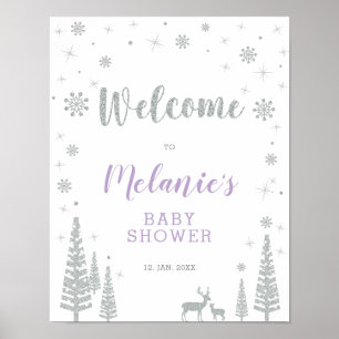 Poster Signe de bienvenue pour Baby Shower Fille d'Hiver,