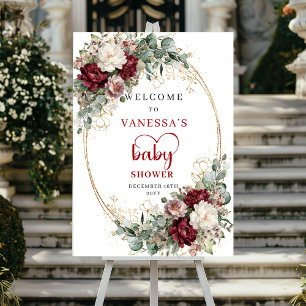 Poster Signe de bienvenue pour Baby Shower Fleurs d'Or de