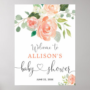 Poster Signe de bienvenue pour baby shower floral verdure