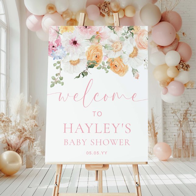 Poster Signe de bienvenue pour Baby Shower Millie Floral (Welcome Sign Baby Shower MIllie )