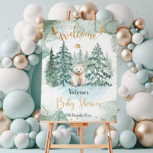 Poster Signe de bienvenue pour Baby Shower Ours Blanc Pol