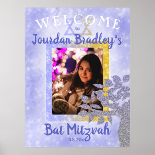 Poster Signe de bienvenue pour Bat Mitzvah Bleu & Or