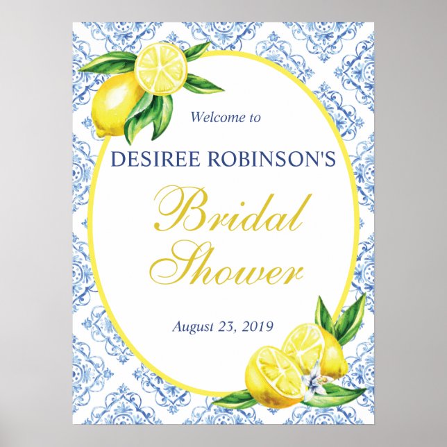 Poster Signe de bienvenue pour mariage Lemon Carrelage bl (Devant)