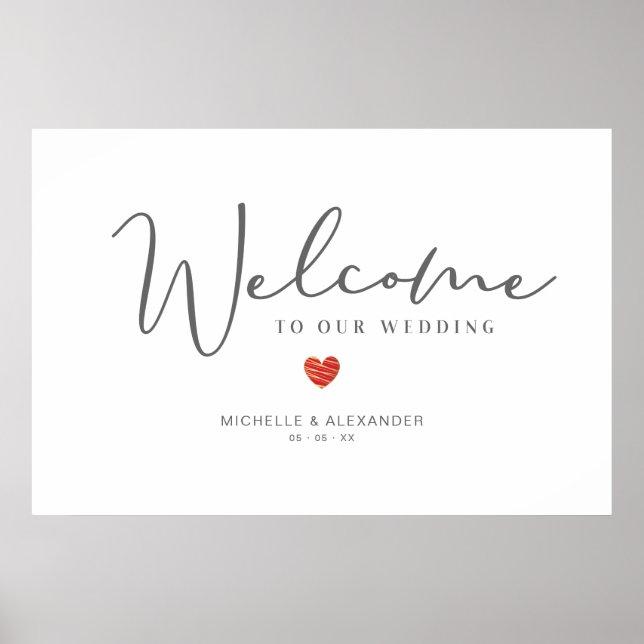 Poster SIGNE DE BIENVENUE SIMPLE Mariage COEUR rouge (Devant)