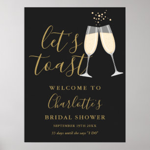 Poster Signe de bienvenue Toast Mariage Shower Noir Or