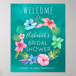Poster signe de bienvenue turquoise de la douche tropical