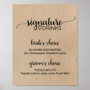Poster SIGNE DE BOISSONS SIMPLE Faux Kraft Signature