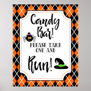 Poster signe de bonbons de fête halloween attraper et exé