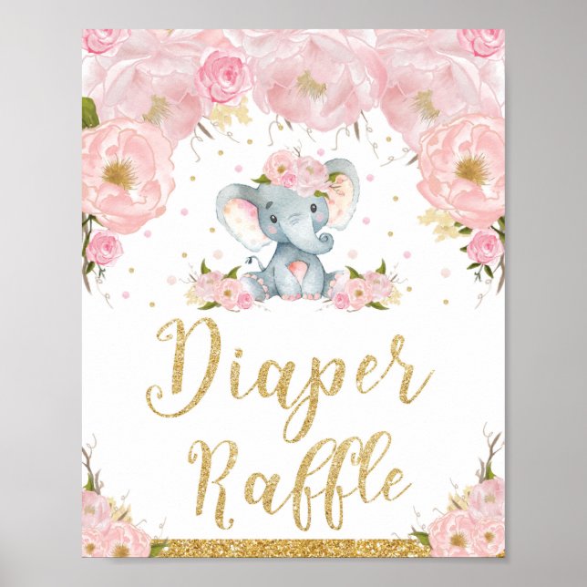 Poster Signe de calèche Baby shower d'éléphant floral (Devant)