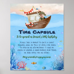 Poster Signe de capsule temporelle d'anniversaire de pêch
