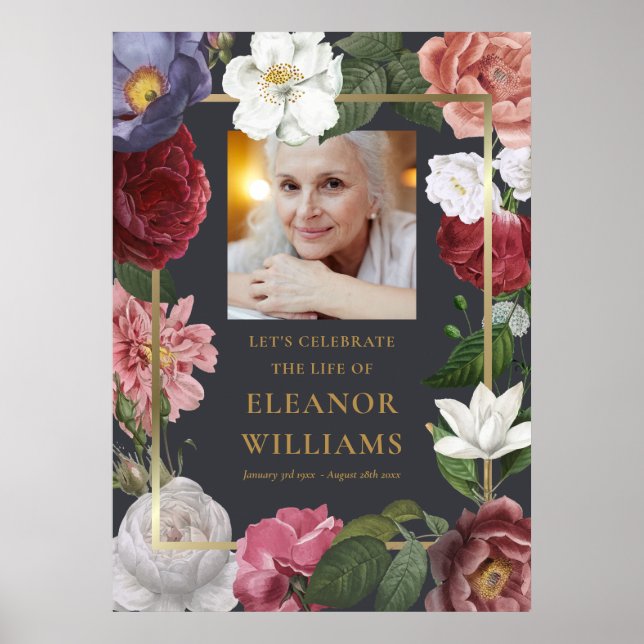 Poster Signe de célébration de vie de photo florale de ro (Devant)