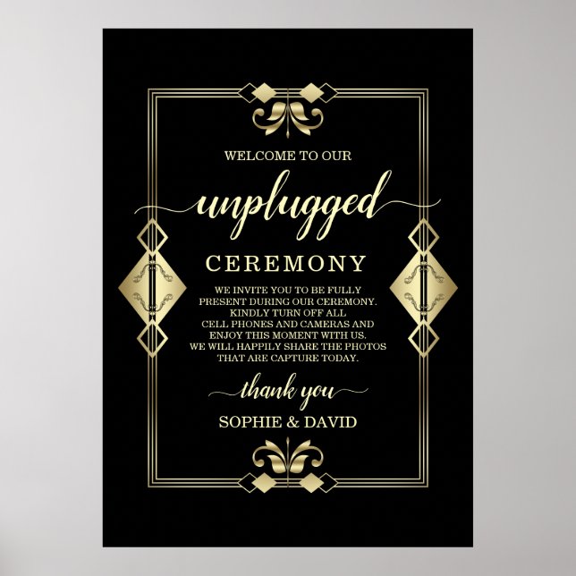 Poster Signe de cérémonie Mariage débranché Gold Art Deco (Devant)