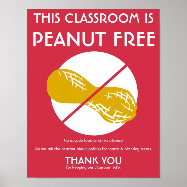 Poster Signe de classe sans arachide pour l'école ou la g (Devant)