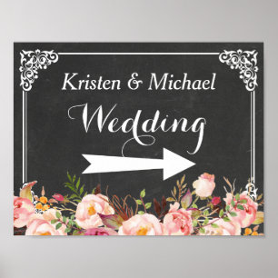Poster Signe de direction mariage   Vintage Chalkboard Fl