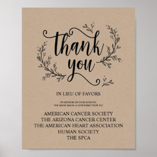 Poster Signe de don ou de contribution du Mariage Rustic 