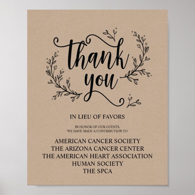 Poster Signe de don ou de contribution du Mariage Rustic  (Devant)