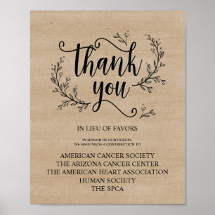 Poster Signe de don ou de contribution du Mariage Rustic 