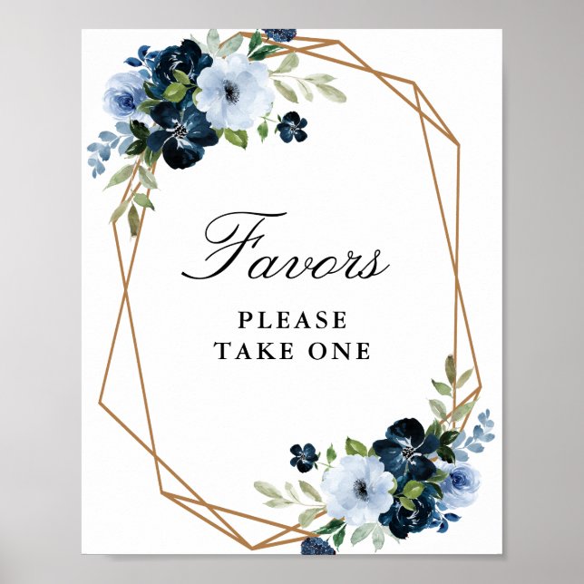 Poster signe de faveurs florales bleu clair marine (Devant)