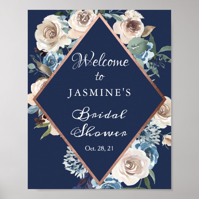 Poster SIGNE DE Fête des mariées Florale Rose bleu Marine (Devant)