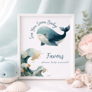 Poster Signe de Fêtes de Bébé Baleine Blanc à Vous Voir B