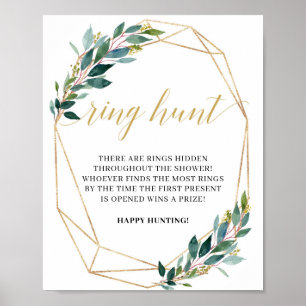 Poster Signe de jeu de chasse en or eucalyptus vert
