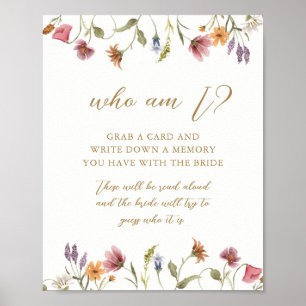 Poster Signe de jeu de douche de mariée Wildflower Who Am