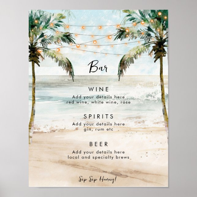 Poster signe de la barre de mariage de palmes tropicaux (Devant)