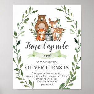 Poster Signe de la capsule temporelle de bois vert rustiq