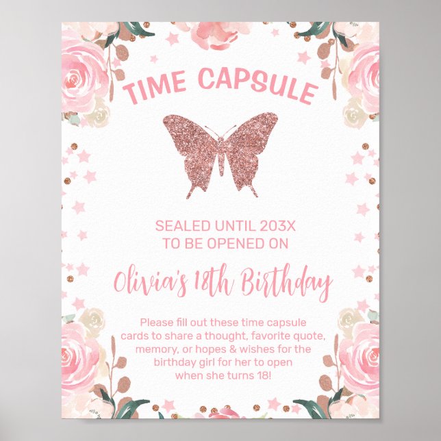 Poster Signe de la capsule temporelle du papillon rose de (Devant)