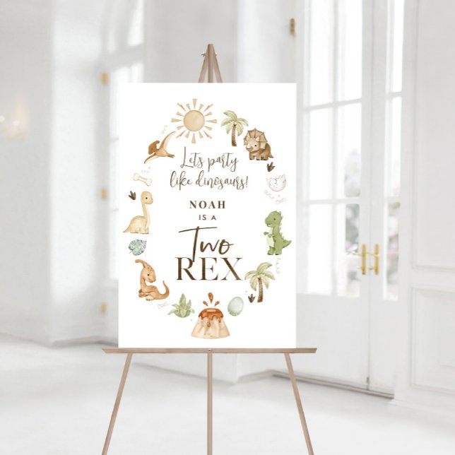 Poster SIGNE DE LA DEUXIÈME ANNIVERSAIRE Rex Dinosaur (Two Rex 2nd Birthday Sign)