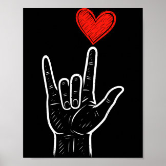 Poster Signe de la main d'amour Asl Cœur Saint-Valentin H