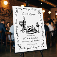 Signe de la répétition de vin de pizza dessinée