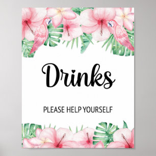 Poster SIGNE DE LA TABLE DES BOISSONS Fleur rose tropical