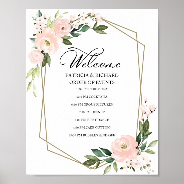 Poster Signe De L'Ordre D'Événement Du Mariage Floral Blu (Devant)