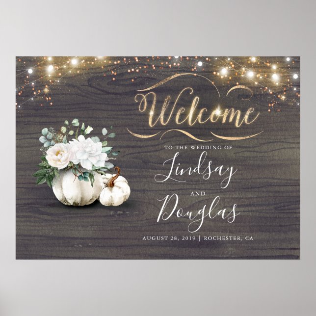 Poster SIGNE DE Mariage de automne Rustique Citrouille bl (Devant)