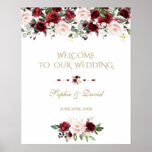 Poster SIGNE DE Mariage DE Bienvenue Boho Burgundy Rose